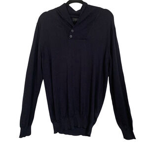 Zara Men's Heritage Navy‎ Blue Wool Sweater XL Shawl Collar Corp Classic Jumper